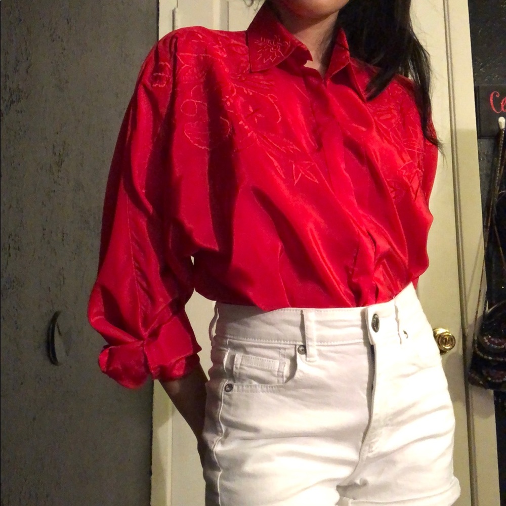 Vintage red embroidered blouse